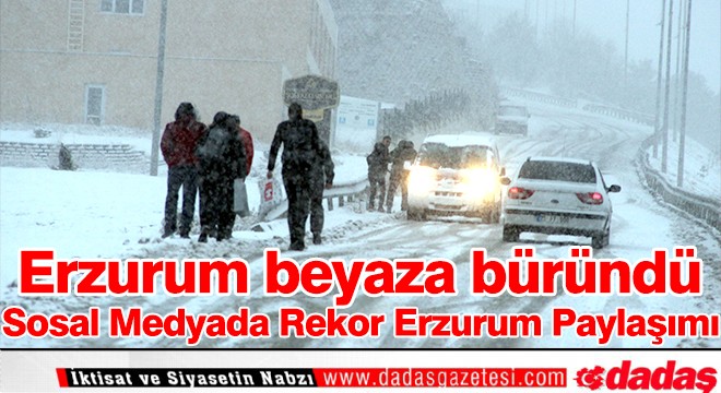 Erzurum'da etkili olan kar yağışı nedeniyle kent beyaza büründü. 